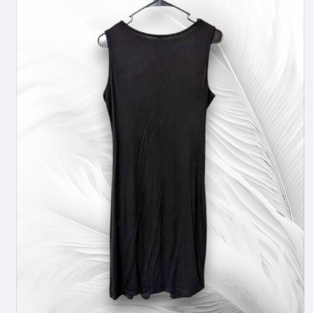 Elegant Black Sleeveless Midi Dress Pleated Waist Minimalist Women Size M New - Picture 5 of 9